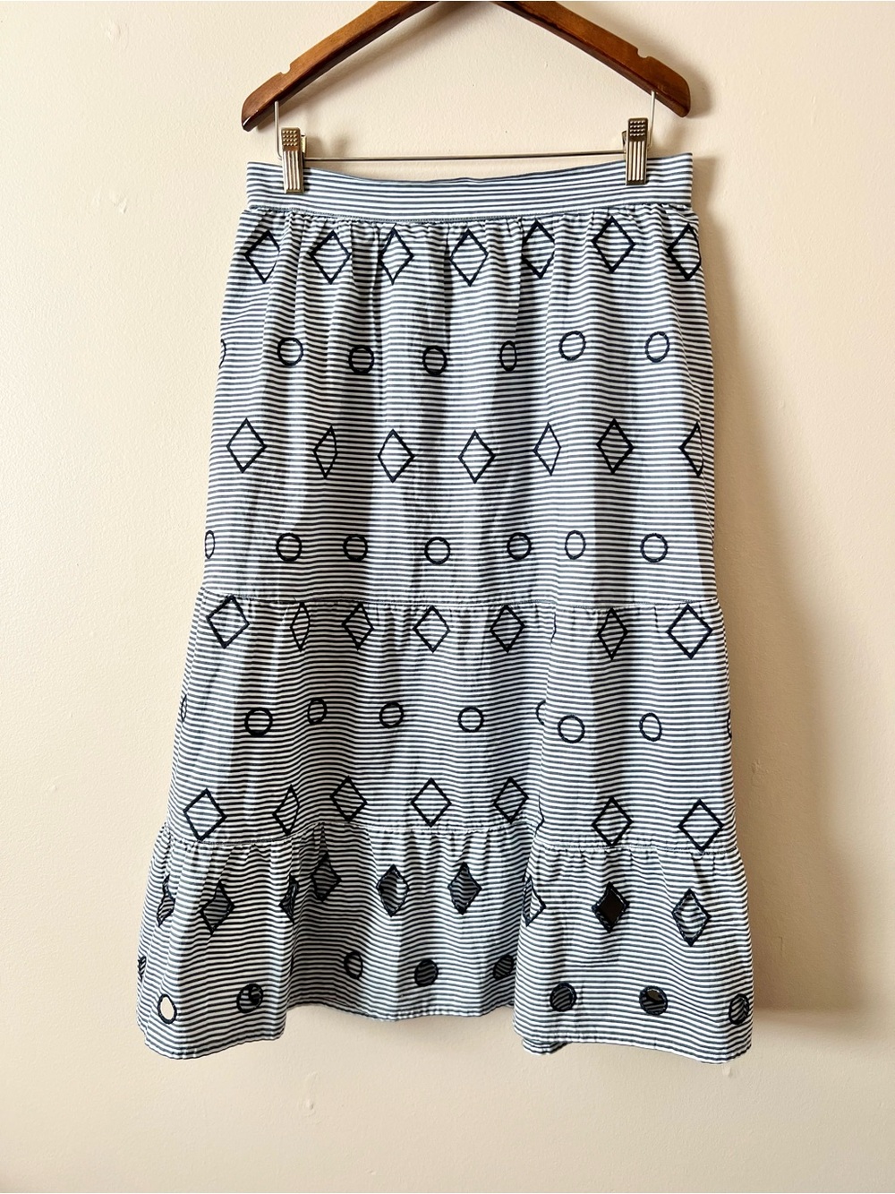 Madewell Black & White Geometric Stripe Midi Skirt